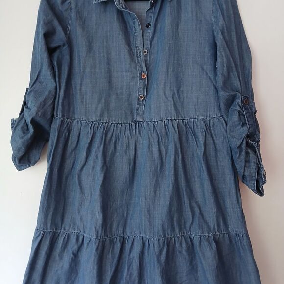 Velvet Heart 90s Chambray Denim Lightweight Button-Up Fit & Flare Dress- XS - Picture 2 of 7